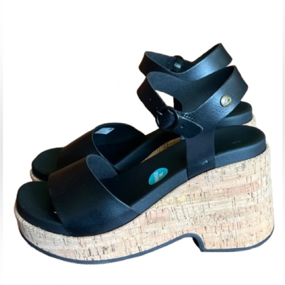 Reef Black Cork Platform Sandals - Picture 4 of 13